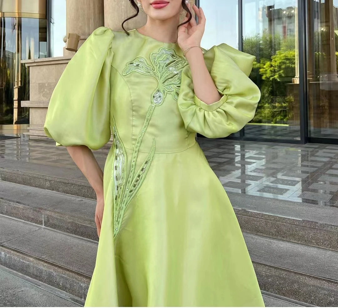 

Женское вечернее платье до щиколотки с цветочной вышивкой и рукавом 5/4