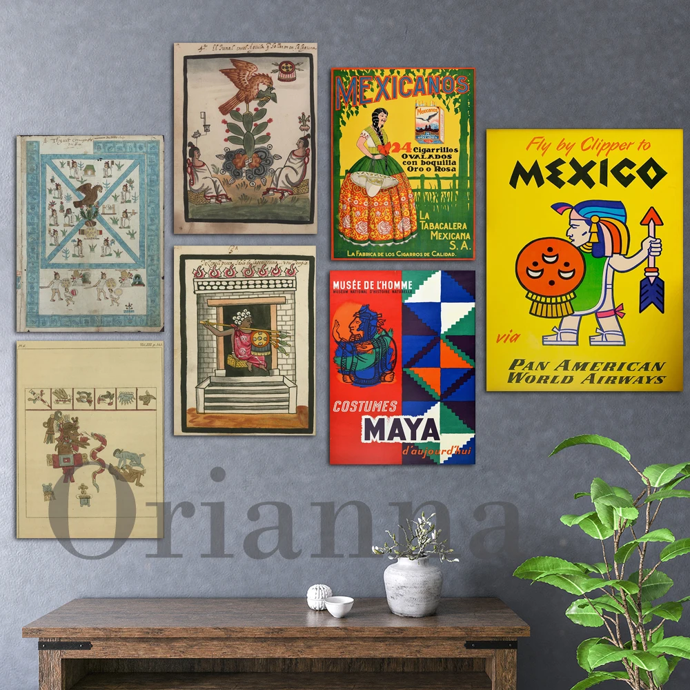 

Mexican Codex Poster Ancient Aztec Art Mesoamerican Mexican Wall Art Ancient Mayan Custom Mexican Modern Home Decor Print Gift