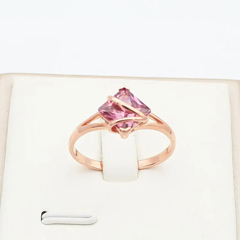 

Russian 585 Purple Gold Plated 14K Rose Gold Brown Stone Ring Fashion Classic for Girlfriend