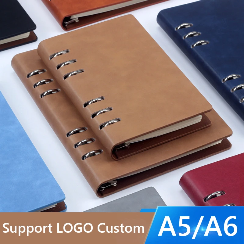 

Loose Leaf Notebook A6/A5/B5 PU Leather 6 Ring Diary Journal Binder 80 Sheets Paper Refillable Office School Supplies Stationery