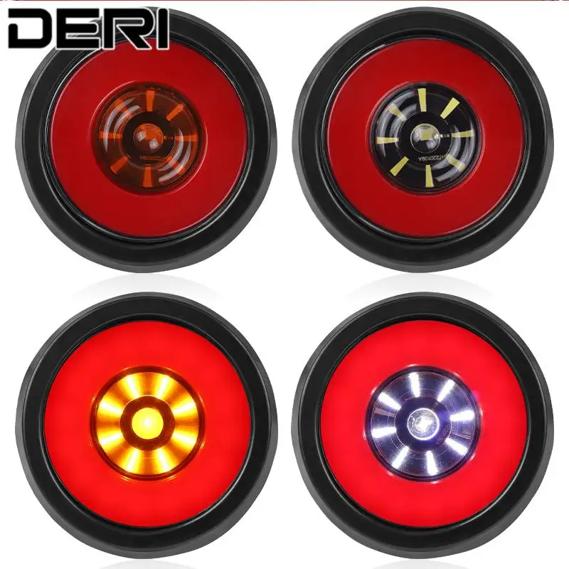 

2X Round LED Tail Lights 12-24V DC Rear Brake Lamps Driving Indicator Work Bulbs Parts For Truck Tractors Semi-Trailer Bus Boat