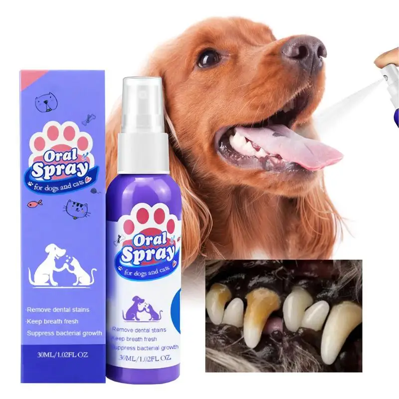 

Dog Breath Freshener Spray Pet Teeth Cleaner Care Spray 30ML Dog Mouth Wash Bad Breath Remover Stain Remover Pet Accessories