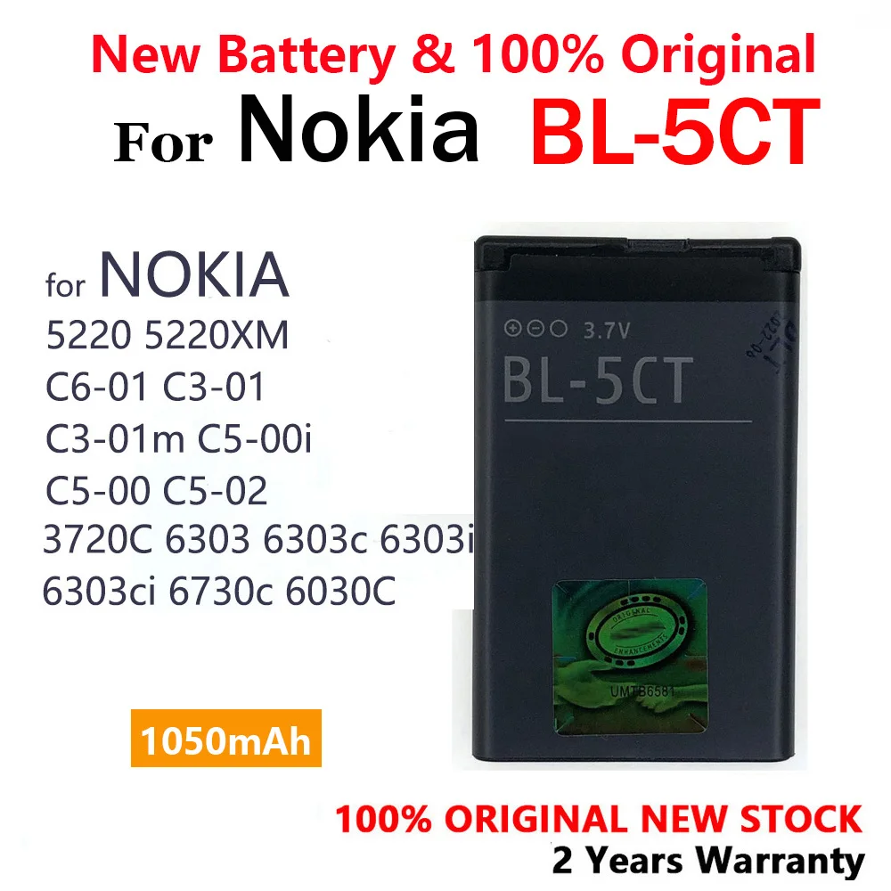 100% новый оригинальный аккумулятор 1050 мАч 3 7 В BL-5CT BL 5CT BL5CT для Nokia 5220XM/6303C/6730C/C3-01