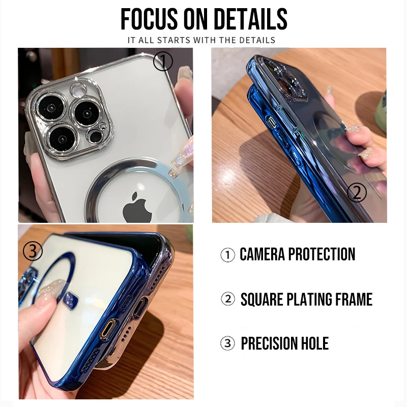 Luxury Plating Clear Magnetic For Magsafe Wireless Charge Case For iPhone 14 13 11 12 Pro Max X XR XS Silicone Transparent Cover
