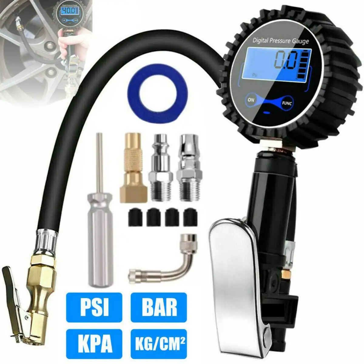 

Air Tire Inflator Digital Pressure Gauge High Accuracy 200PSI LCD Display Tyre Pressure Gauge For Car Truck Motorcycle Bike