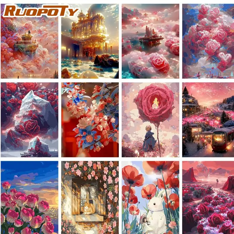 

RUOPOTY Picture By Number Sky Flower Kits For Adults Handpainted DIY Paint By Number On Canvas Home Decoration