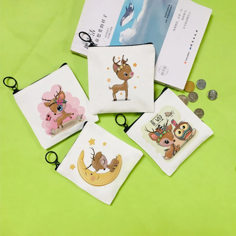 

Woman Sika Deer Coin Purse Flower Print Pouch Waterproof Mini Wallet Coin Bag with Zipper Exquisite Present for Women Girls