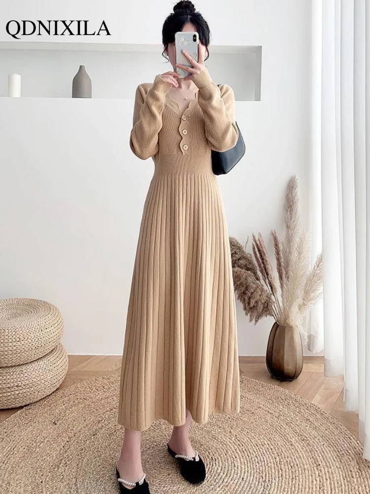 

Новинка Осень-зима модный свитер с длинным рукавом и поясом длинное платье женская одежда трикотажные женские элегантные платья в Корейском стиле