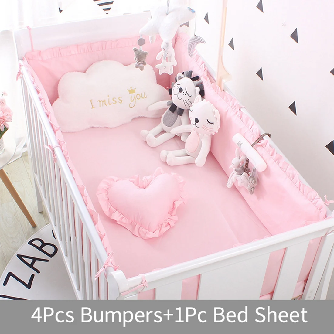 

4Pcs/Set Cribs Baby Bumper Protector Pillows Baby Bed Sheet Around Cushion Cot Newborn Bedding Set Kids Room Decor