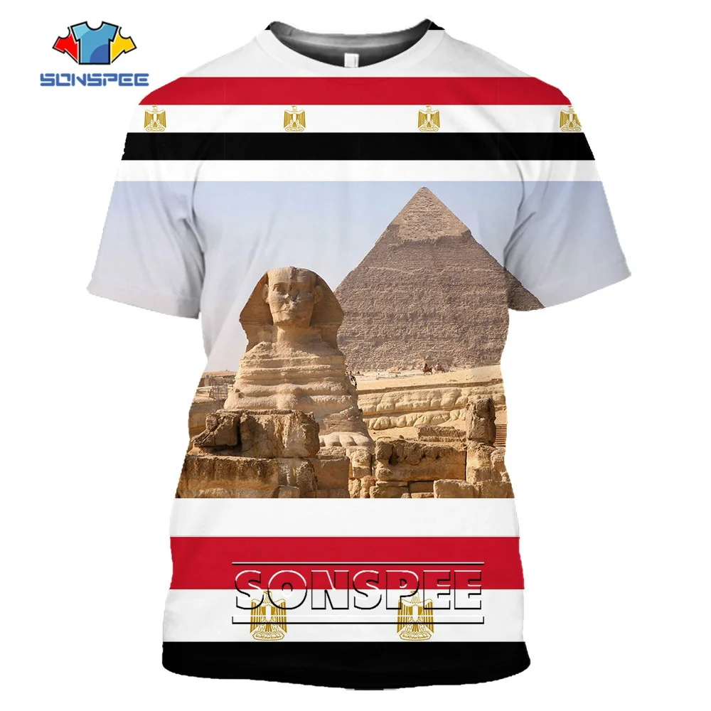 

SONSPEE Egyptian Pyramid Sphinx 3D Printing T-shirt Atum Horus Odris Garment Summer Short Sleeve Mythology Gods Sportswear Top
