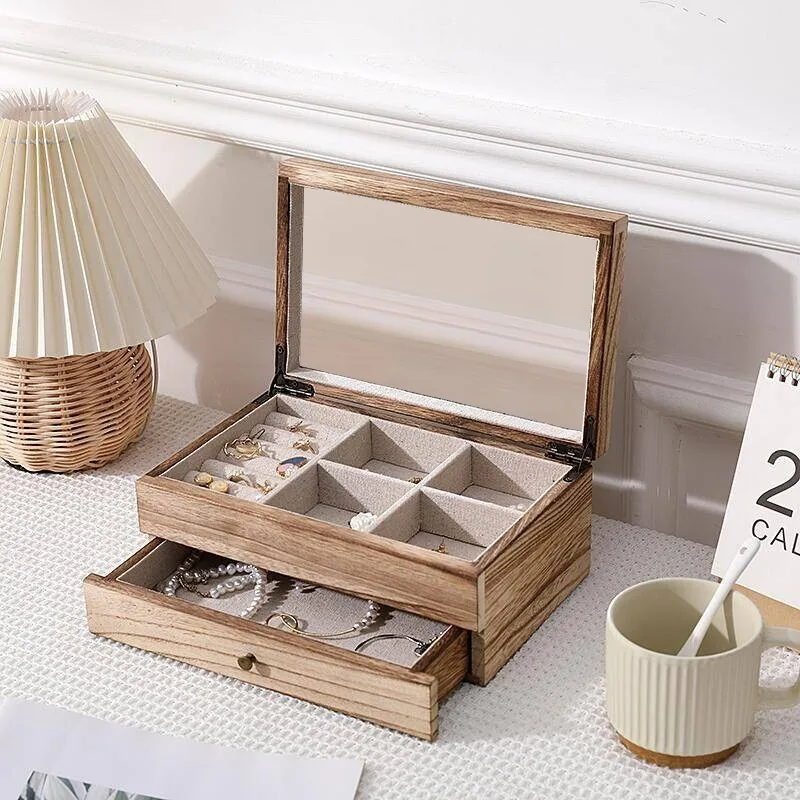 Деревянная шкатулка для ювелирных изделий большой двухслойный органайзер