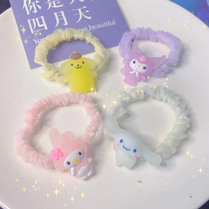 

Kawaii Sanrio Glow Hair Circle My Melody Kuromi Cinnamoroll Beauty Cartoon Anime Hair Rope Hair Accessories Toys for Girls Gift