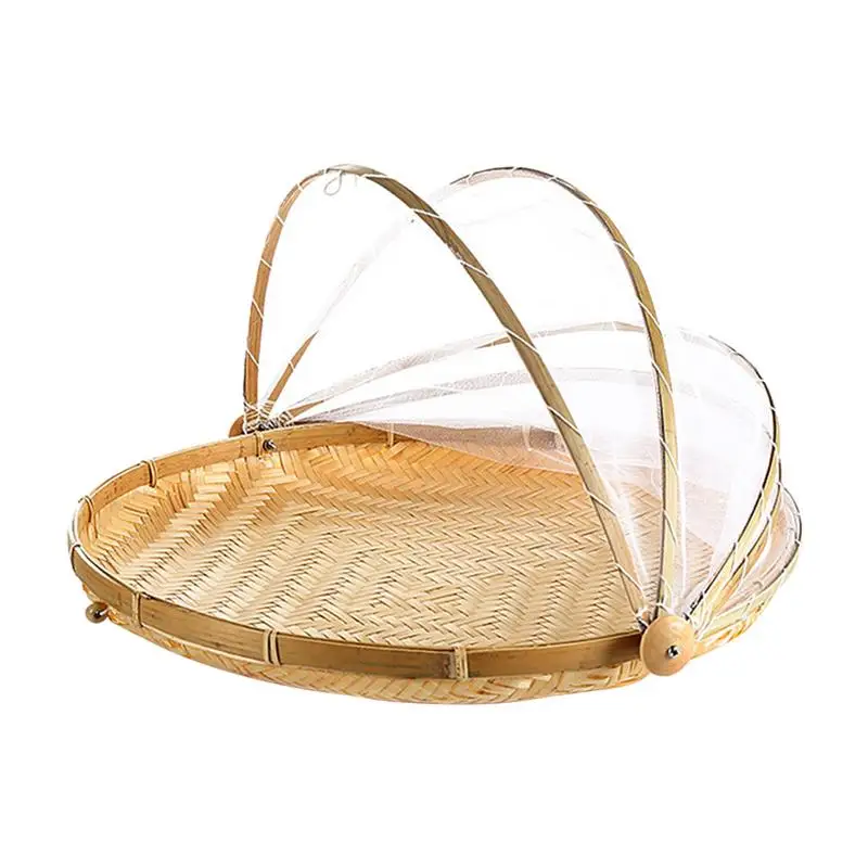 

Fruit Basket With Net Cover Covered Food Serving Fruit Tent Basket Serving Food Picnic Tent Basket Hand-Woven Serving Food Tent