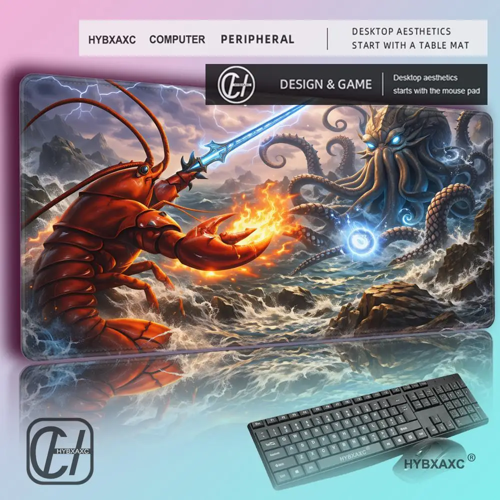 Фото Игровой коврик HYBXAXC Epic Sea Battle: Фэнтези-мат для настольных игр с изображением Кракена и Огненного Зверя, игровая поверхность для карточных игр и RPG №1