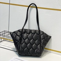 winter diamond lattice large black simple female quilted bags padded shoulder bag woman