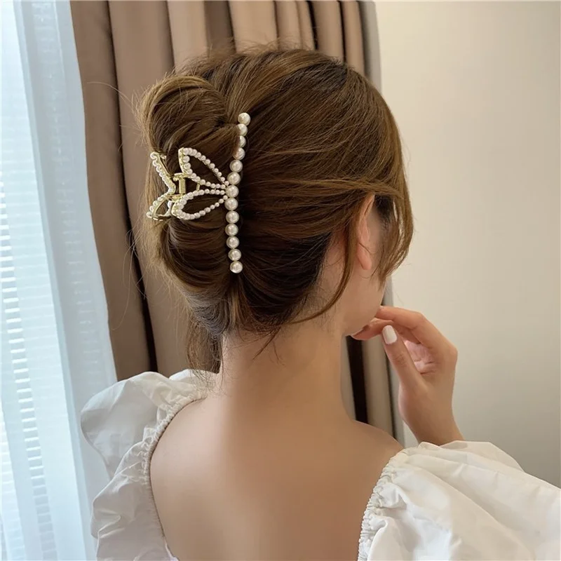 

Korean Pearl Rabbit Ears Hair Claws Women Girls Large Hairpin Crab Clip Geometry Alloy Barrette Hair Accessories