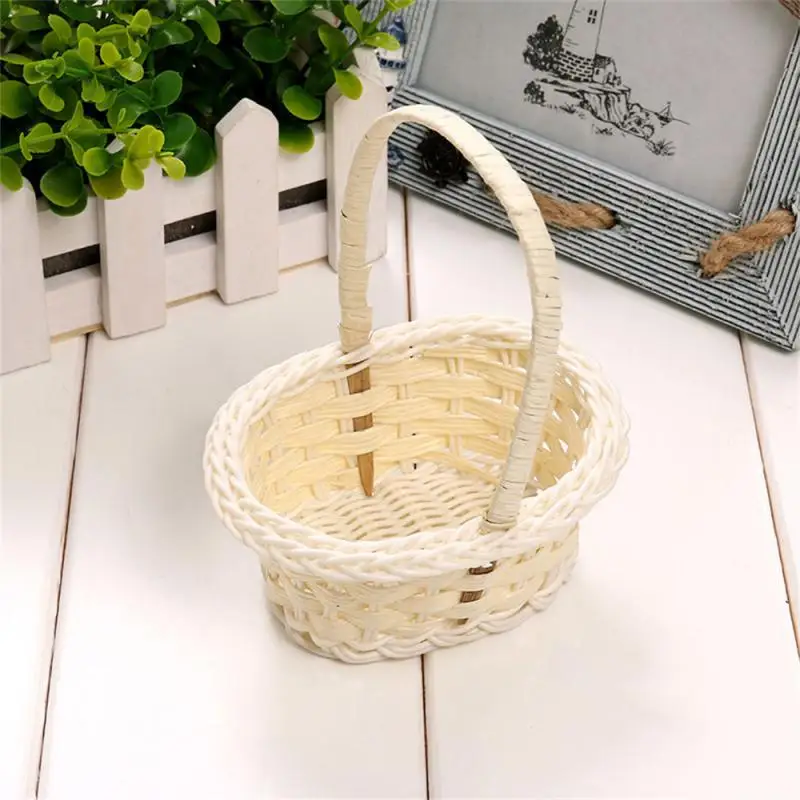 

Plastic Rattan Cosmetics Organizer Pastoral Style Non-toxic Picnic Garden Storage Basket Box Vegetable Fruit Plastic Weaving