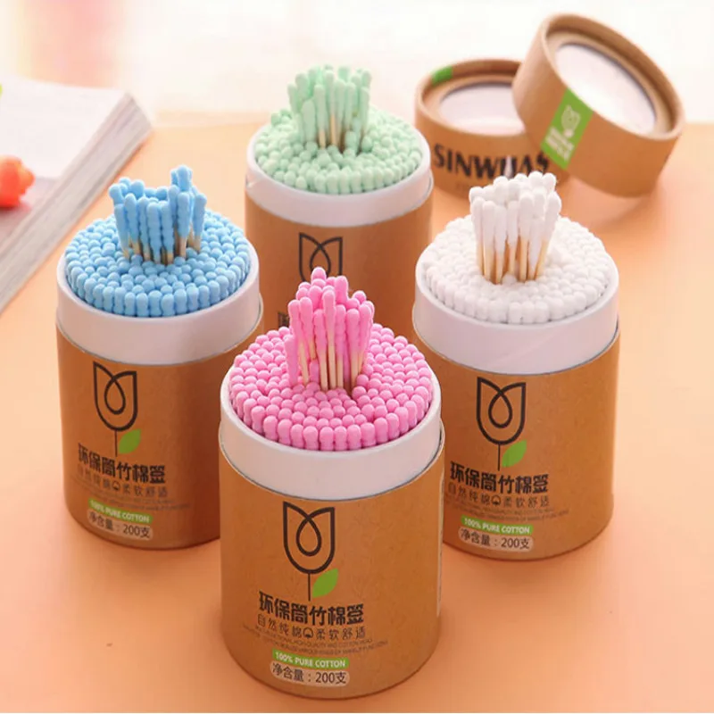 

200pcs/Box Bamboo Baby Cotton Swab Wood Sticks Soft Cotton Buds Cleaning of Ears Tampons Cotonete Pampons Health Beauty