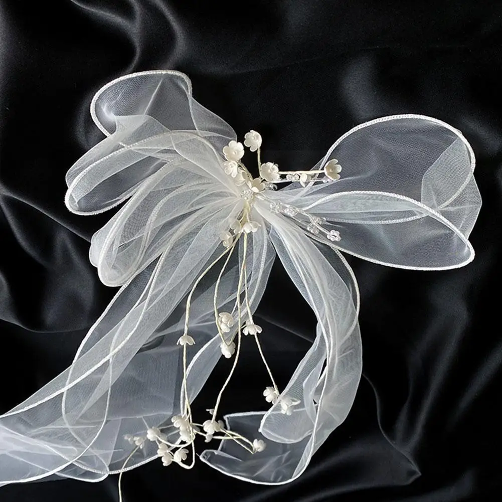 

Bride Wedding Dress Headdress Net Yarn Handmade Veil Veil Clip Clips Wave Mesh Hairpin Side Beautiful Temperament White Bow L5N8