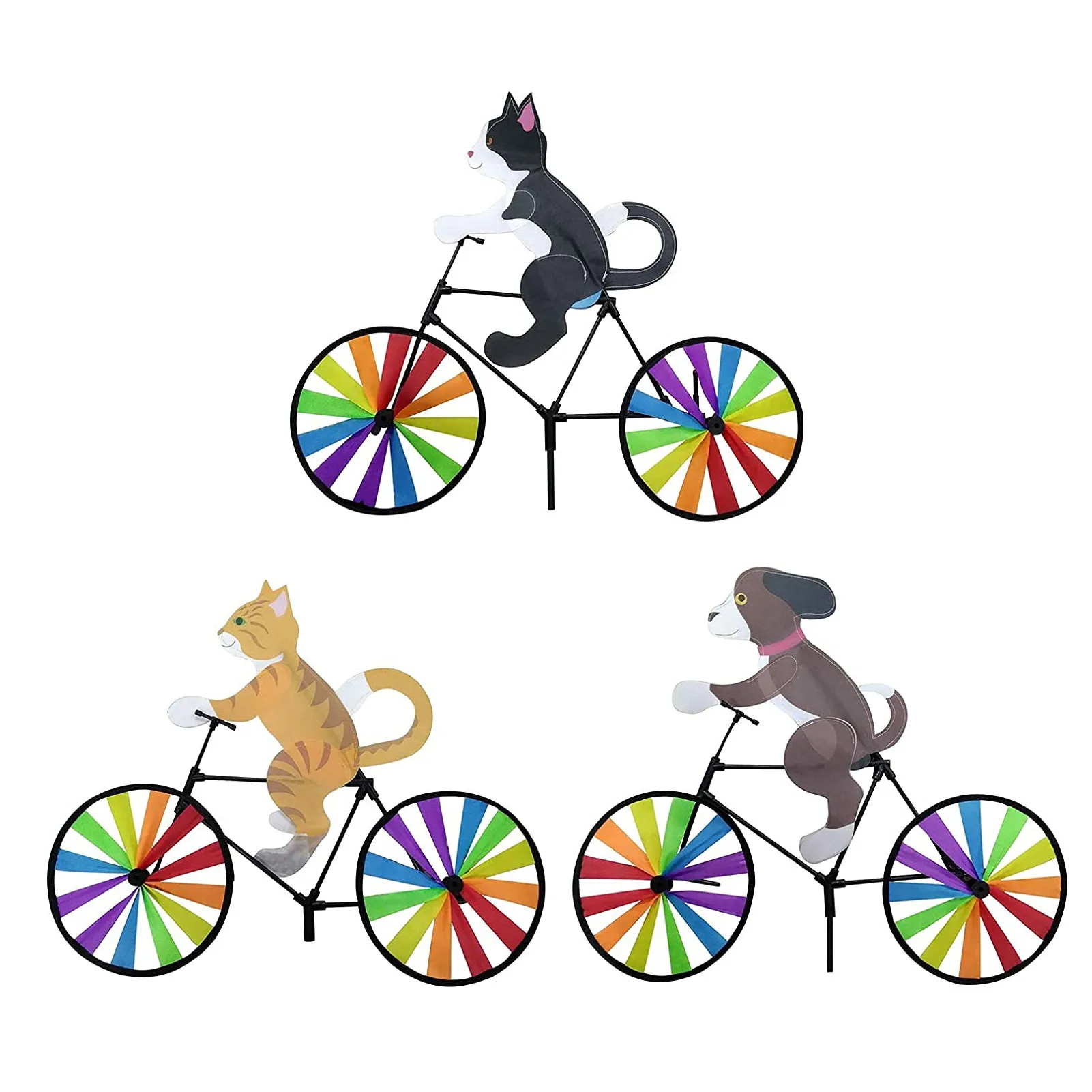 1PC Cat Dog On Bike DIY Windmill 3D Animal Ride On Three-dimensional Cartoon Shape Decoration Windmill Kid's Outdoor Toys