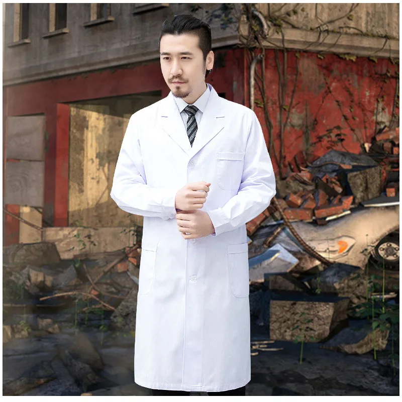 Фото Медицинская униформа, одежда для мужчин, белая и синяя рабочая одежда с длинным рукавом для врачей, мужское лабораторное пальто, больница, у... №4