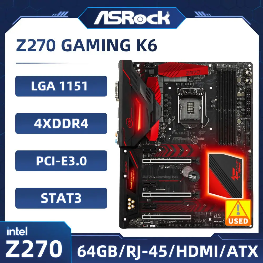 

Intel Z270 1151 Motherboard ASRock Z270 GAMING K6 4×DDR4 64GB PCI-E 3.0 2×M.2 6×SATA III USB3.1 For Intel 6th /7th gen Core cpu