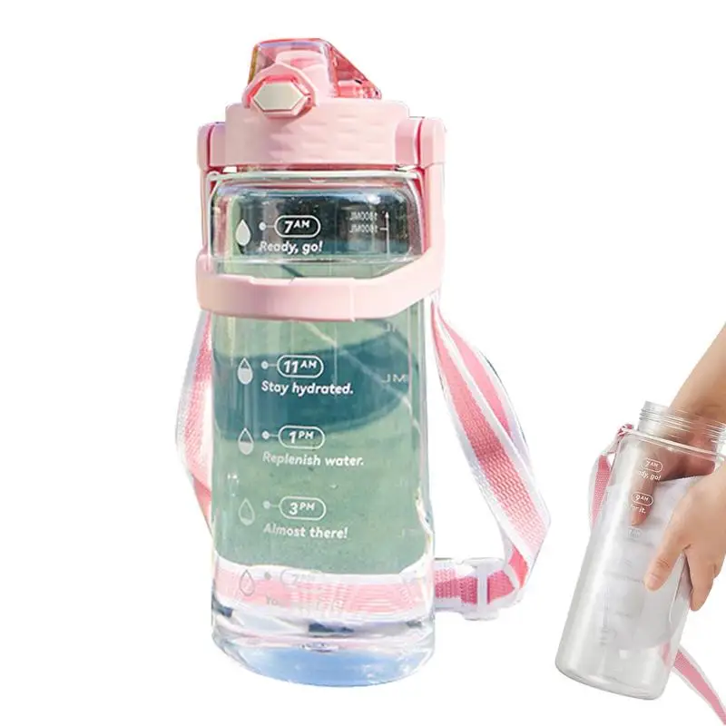 

Бутылка для воды для тренировок, 1800 мл, бутылка для подростков с крышкой, портативная многоразовая бутылка для воды с маркером времени и соломинкой для езды на велосипеде, тренажерном зале