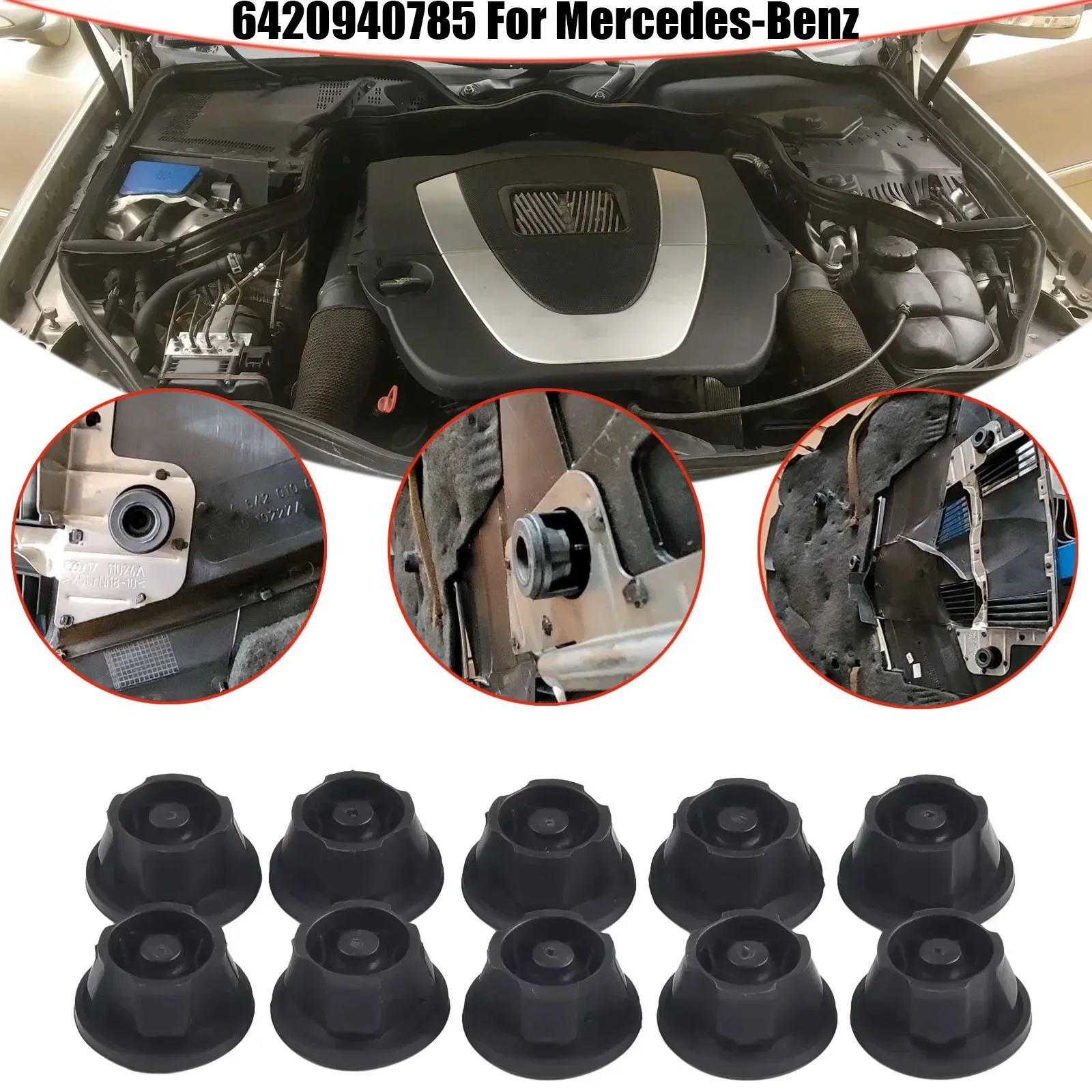 

10 шт. 6420940785 Резиновые втулки-упоры для крепления крышки двигателя автомобиля Mercedes-Benz C-Class E-Class CLS GLK ML SLK