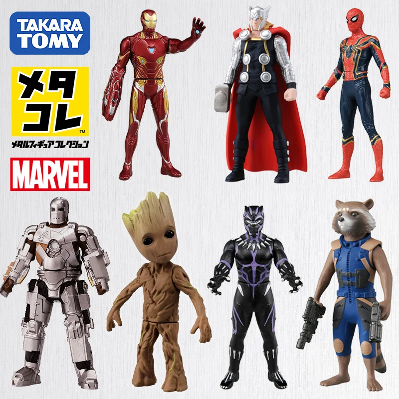 Takara Tomy Marvel Movie Series Iron Man Thor Hulk Black Panther Sipderman Deadpool Groot Figures 8cm Metal Action Figure