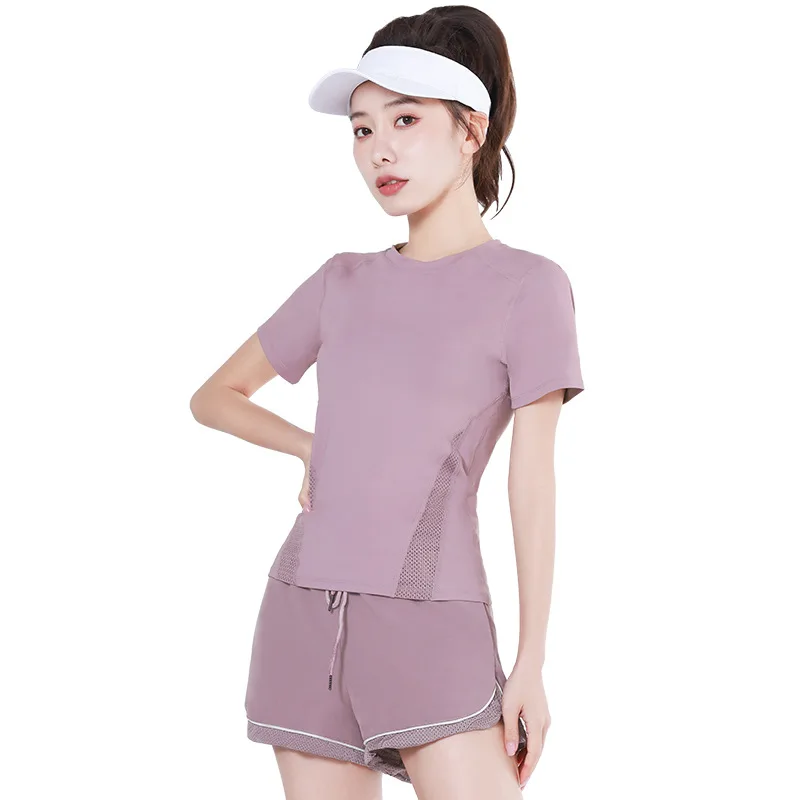 Yoga Suit Women's Summer Nude Mesh Breathable Quick Drying Clothes Running Fitness Short Sleeved T-shirt Sportswear Yoga Top
