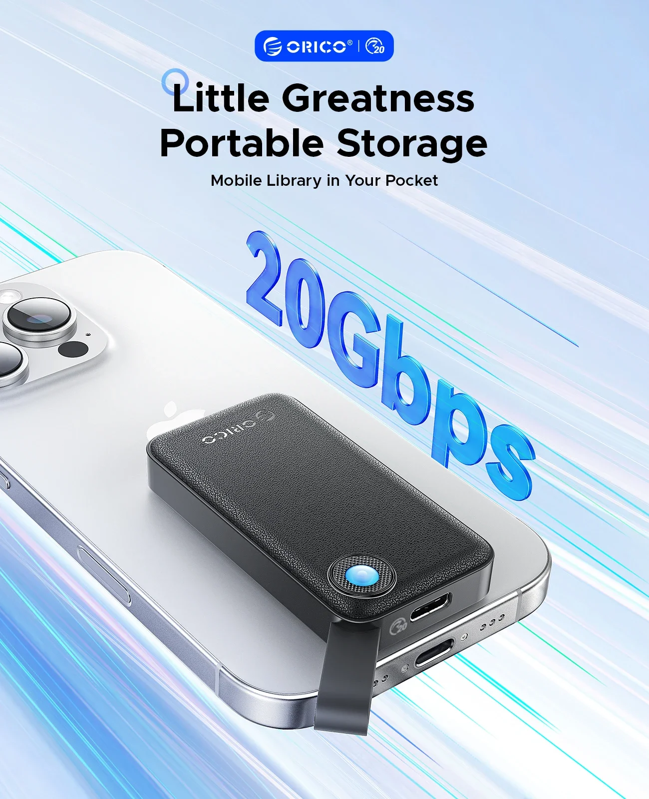 Фото Портативный твердотельный накопитель ORICO 2 ТБ до 2000 МБ/с USB 3.2 Gen 2x2 Ultra-Mini Compact с кабелем USB C 2 в 1, внешний твердотельный накопитель №2