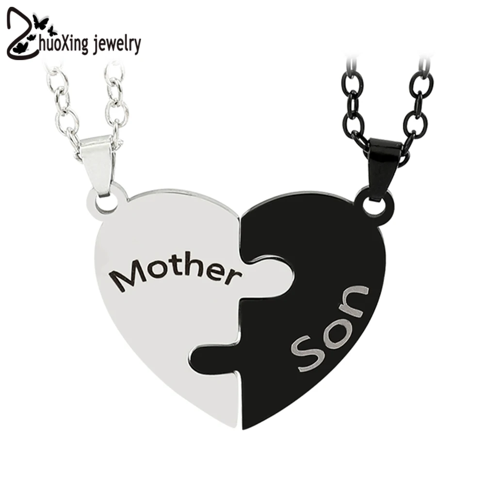 

Funny Love Heart Puzzle Pendant Necklace Family Jewelry Accessories Stainless Steel Neck Chain Mother Father Festival Gift