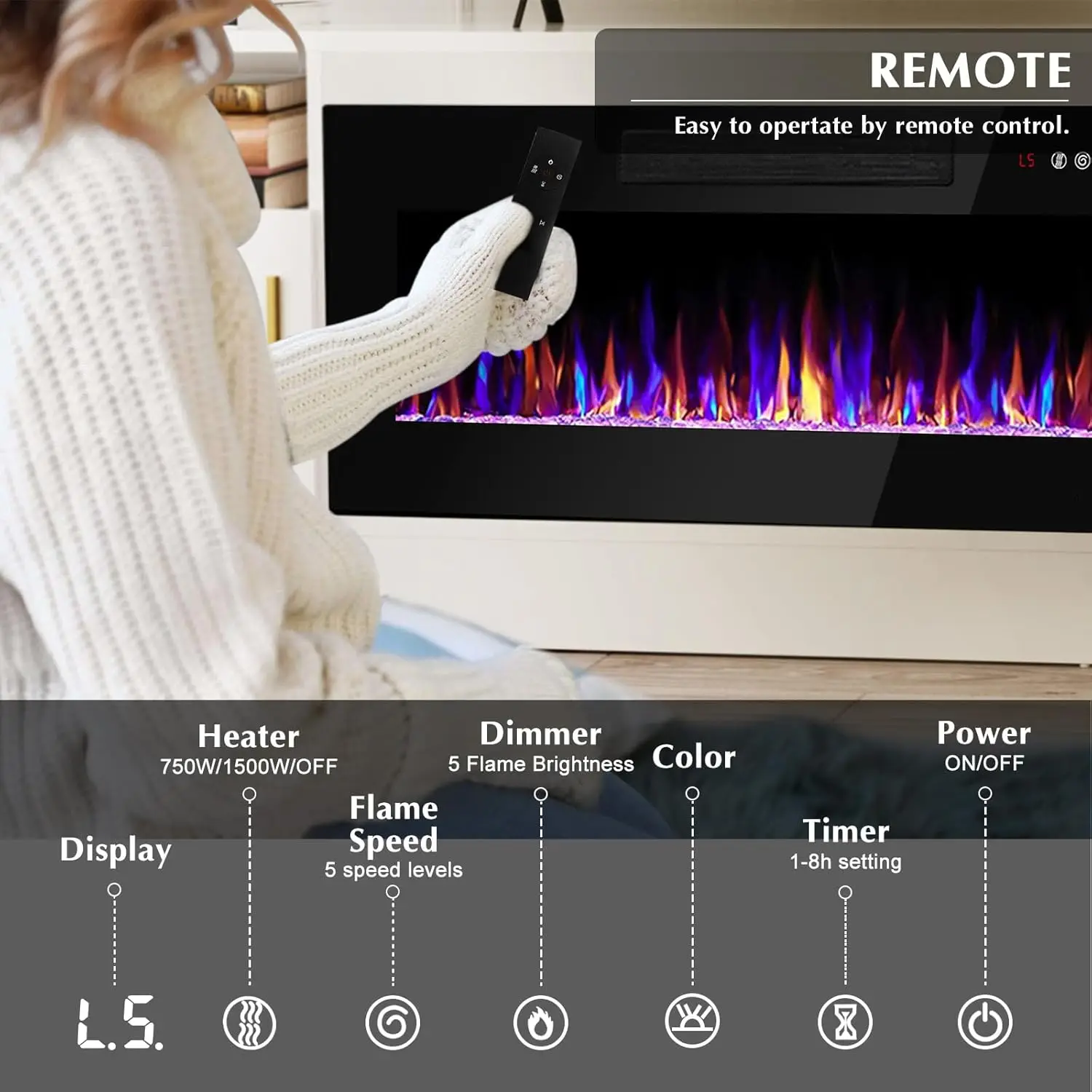 Подставка с 36-дюймовым камином Телевизоры до 80 дюймов развлекательным центром и