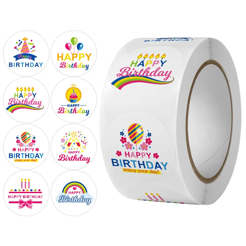 

50-500pcs Happy Birthday Cartoon Stickers Self Adhesive Label DIY Card Decoration Gift Box Sealing Stationery Sticker