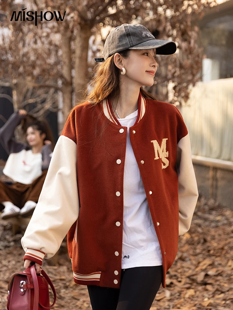 MISHOW Baseball Jackets for Women 2022 Autumn American Retro Letter Embroidery Loose Oversize Female Clothing Coats MXB35W0439