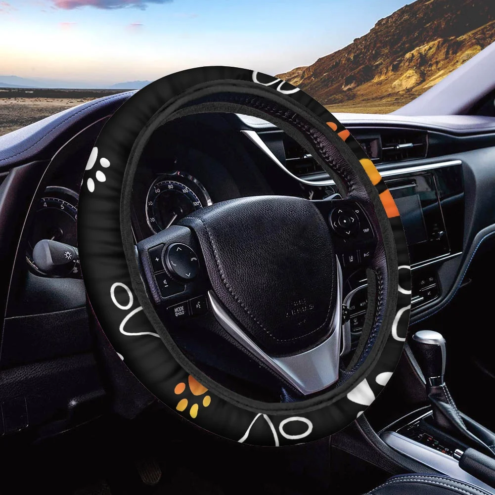 

Colorful Dog Paw Pattern Cartoon Ladies Breathable Car Steering Wheel Cover Set Non-slip Auto Protect Steering Wheel Universal