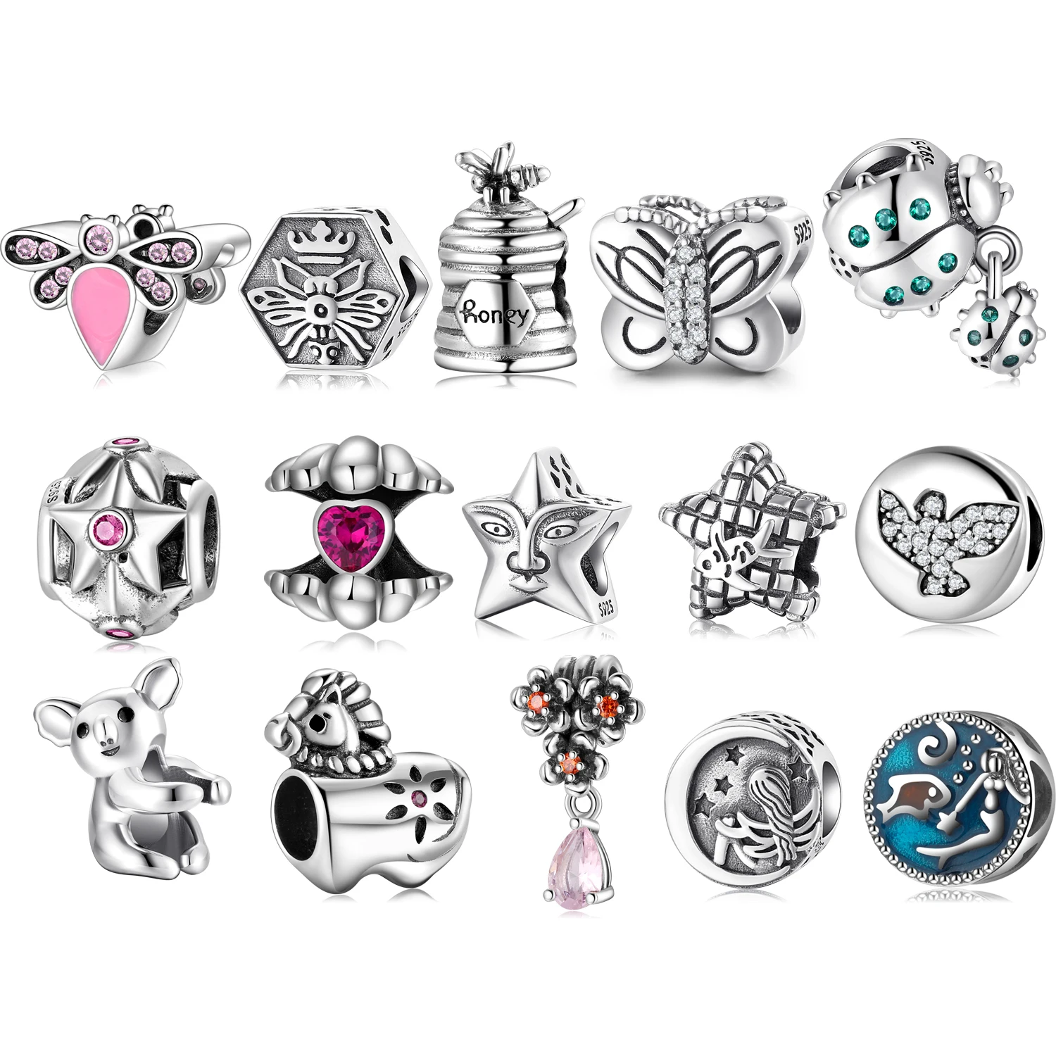 

JIUHAO 925 Sterling Silver Sweet Life Honey Ocean Butterfly Charms Beads Fit Original Bracelet Silver Jewelry DIY Accessories