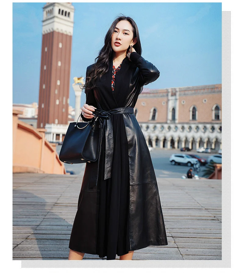 

2023Leather jacket,Genuine Leather Women's Jackets Spring Long Korean Slim Female Jacket Fashion Women's Sheepskin Coats Couro L