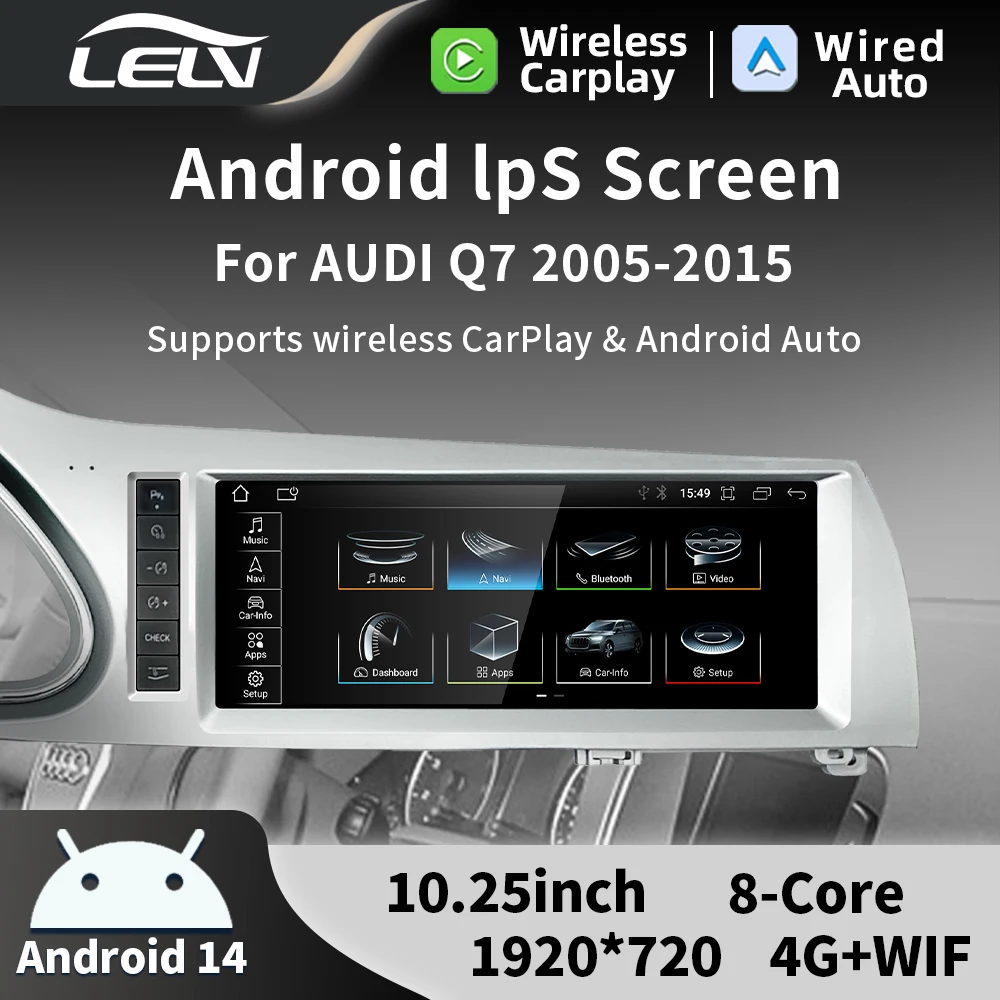 10 25-дюймовый Android 14 беспроводной CarPlay Auto для Audi AUDI Q7 2005-2015 автомобильный DVD видео