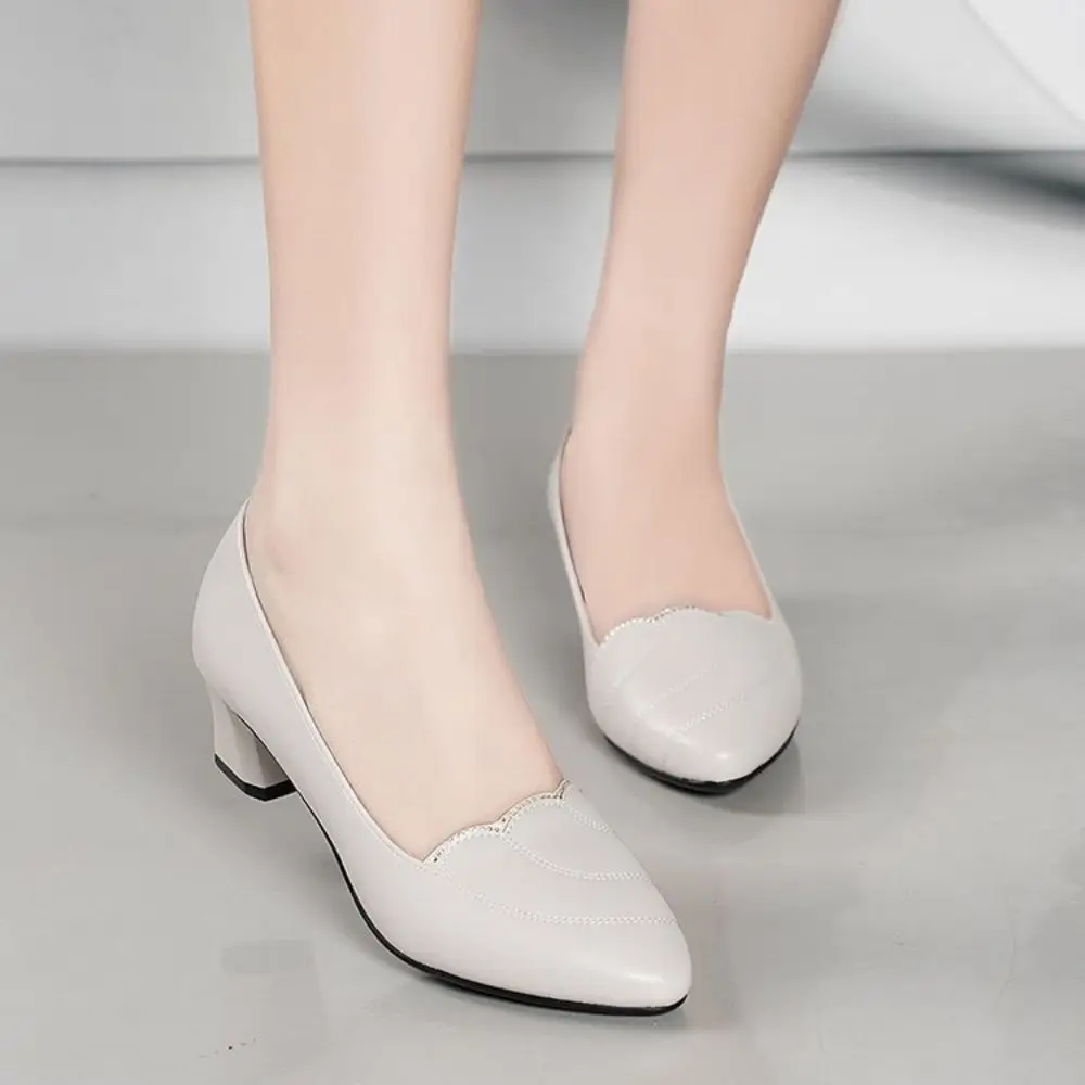 Work Shoes Mother Shoes Soft Sole Comfortable Mid-heel Single Shoes Women Thick Heel Middle-aged Women Non-slip Leather Shoes