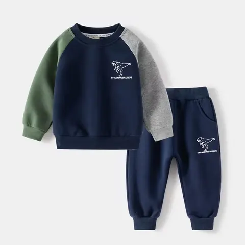 Yeni Bahar Sonbahar Çocuk Giysileri Set Renk Patchwork Çocuklar Erkekler İki Parçalı Setler Çocuk Boy Rahat Taksi Kıyafetleri Üst Pantolon