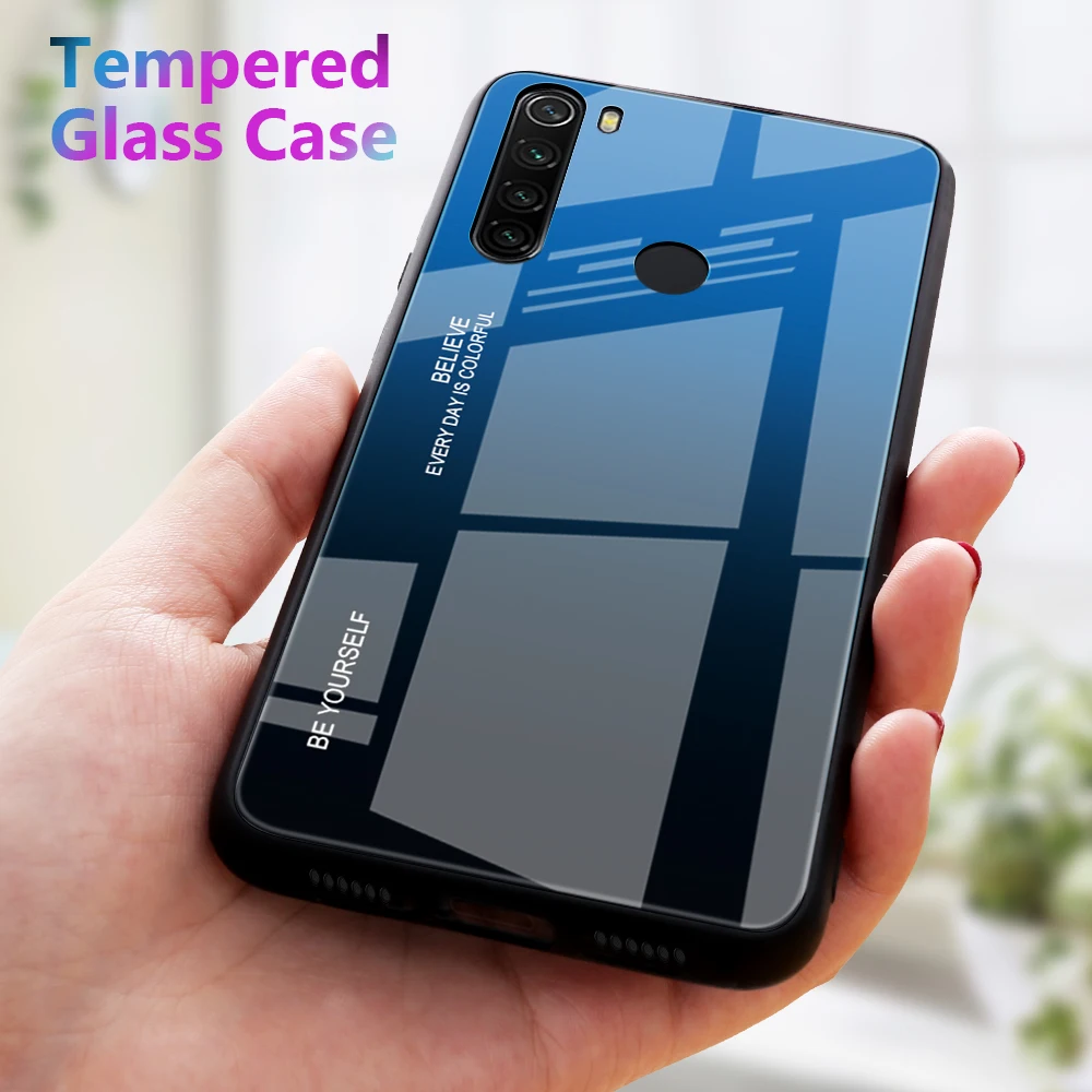 Gradient Tempered Glass Case For Xiaomi Mi Redmi Note 10 9 8 Pro 9S 8T 9A 8A TPU Frame Protective Cover