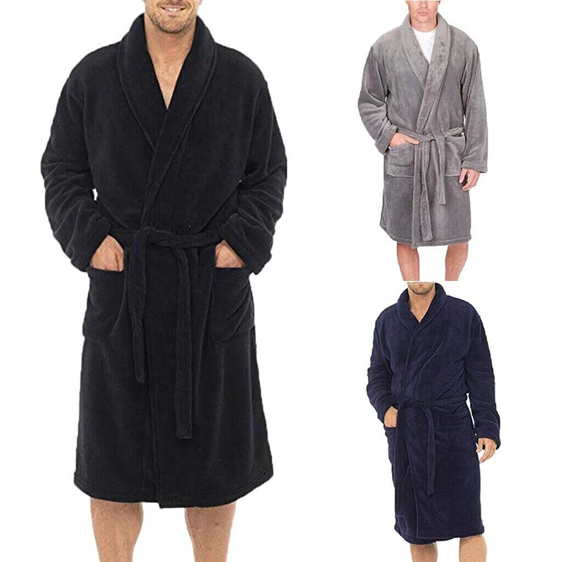 

Men Robes Winter Warm Thick Plush Bathrobe Home Clothes Long Sleeved V-Neck Male Sleepwear Tracksuit Loungewear Pajama Nightwear