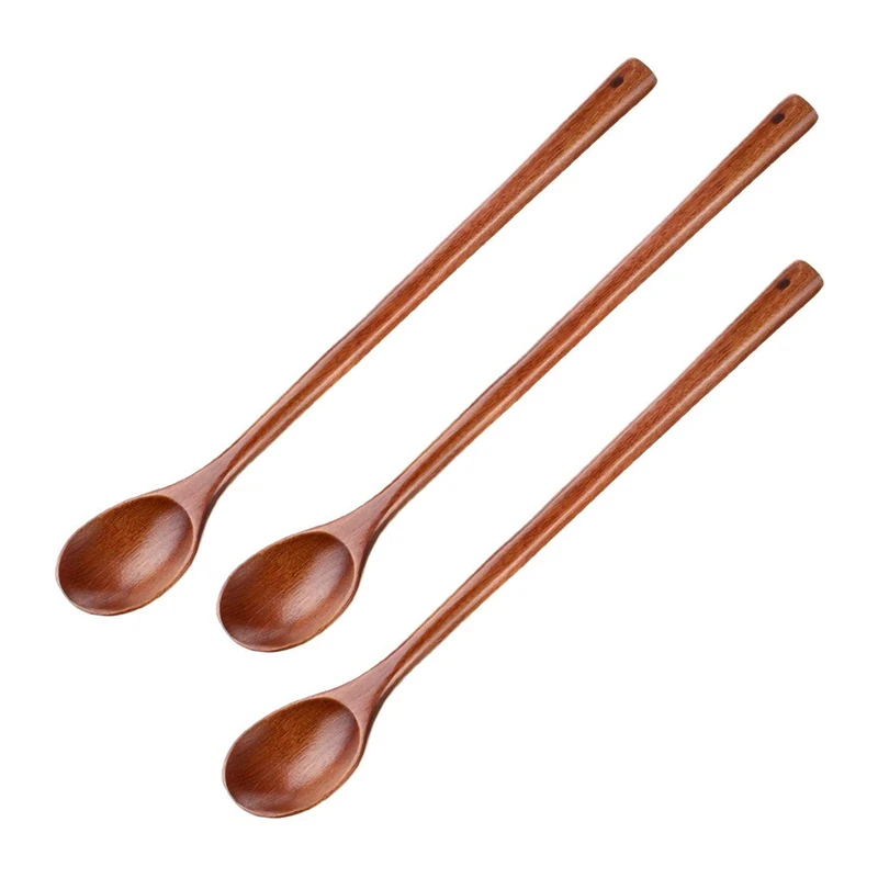 

New 3 Pcs Wooden Mixing Spoons Kitchen Soup Serving Spoons Long Handle Cooking Spoons For Kitchen Stirring Serving Cooking