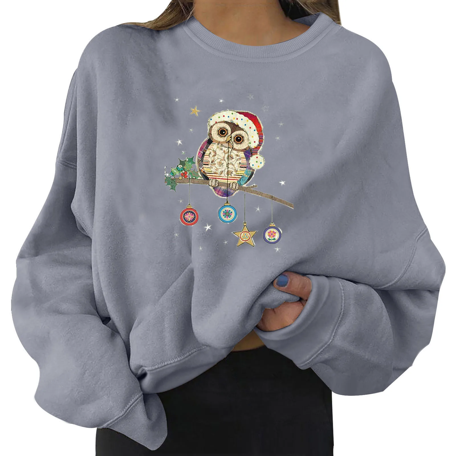 

Womens Sweater Casual Short Round Neck Long Sleeve Printed Shirt Pullover Top Womens Long Fleece Dressy Christmas Sweatshirts