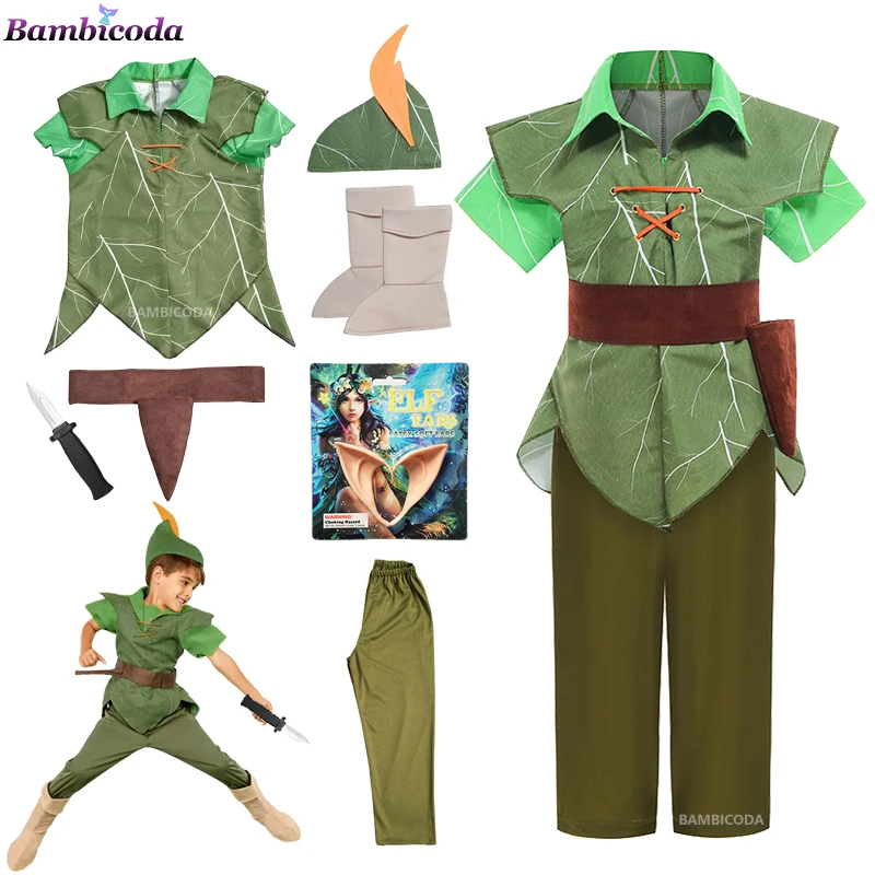 

2023 Boys Peter-Pan Kids Anime Cosplay Costume Carnival Party COS T-shirt pants Suit Superhero Halloween Costumes for Kids