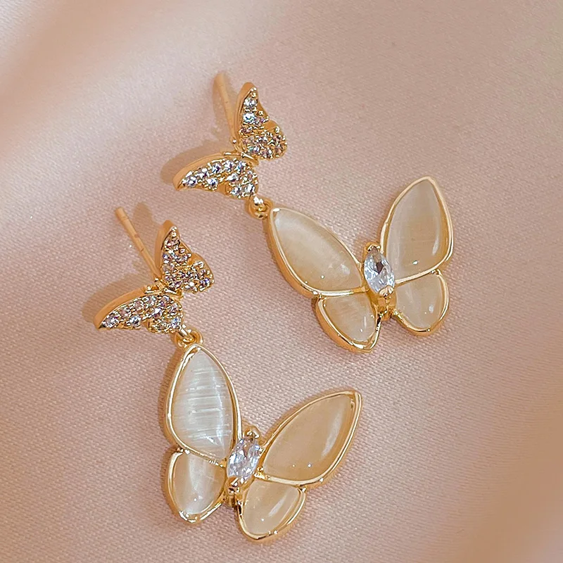 

Opal Butterfly Dangle Earrings For Women Girl Delicate Party Wedding Jewelry Korean Fashion Luxury Cz Butterfly Stud Earring