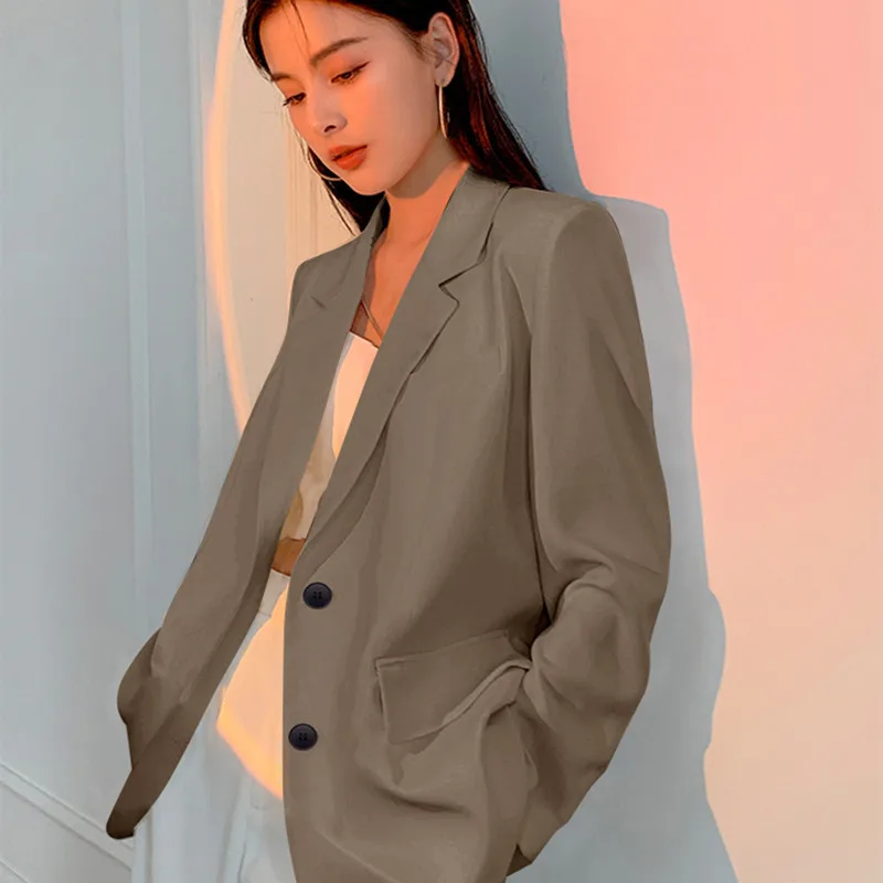 

Solid Color Suit Jacket Women's 2022 Autumn New Women's Thin Korean Style Single-breasted Long-sleeved Casual Small Suit S-3XL