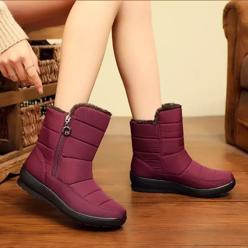 

New2022 New Waterproof Side Zipper Wram Plush Ankle Boots Woman Round Toe No-slip Female Snow Boots Women Winter Shoes BOOTIES