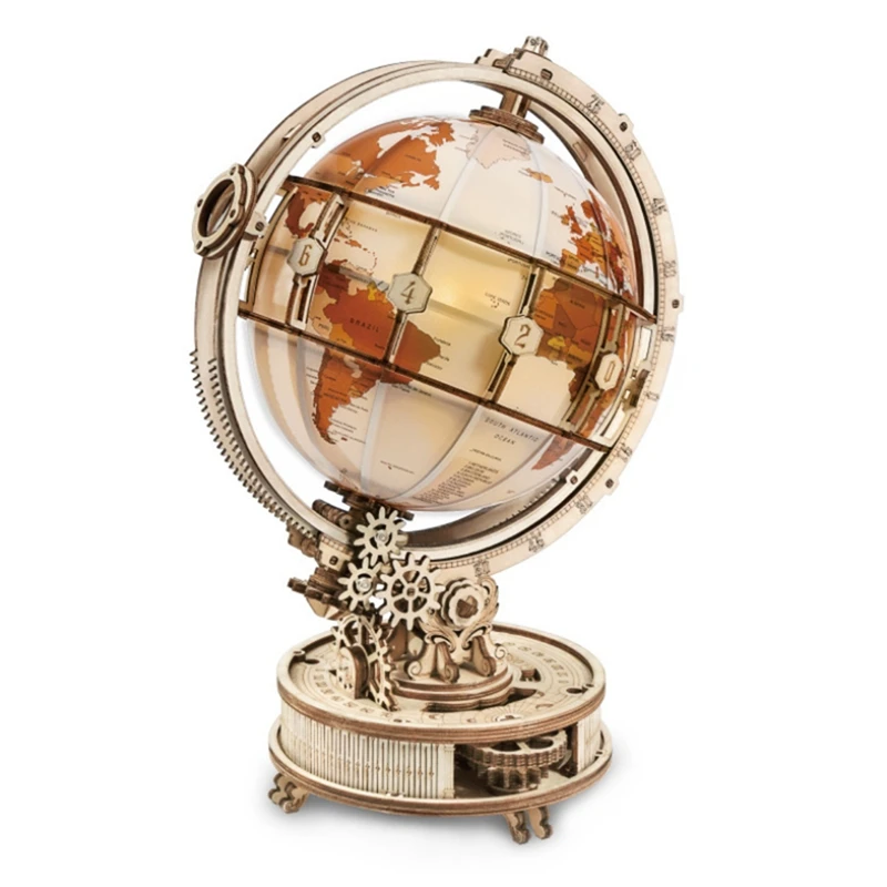 

Luminous Globe with LED Light DIY Wooden Model Building Block Kits Assembly Toy Gift for Children Adult Craft Kit